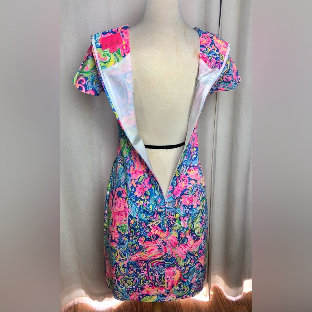 Lilly Pulitzer Shift Dress Pink Blue Floral Short Sleeve Crew Neck Knee Length 2 - Picture 13 of 16